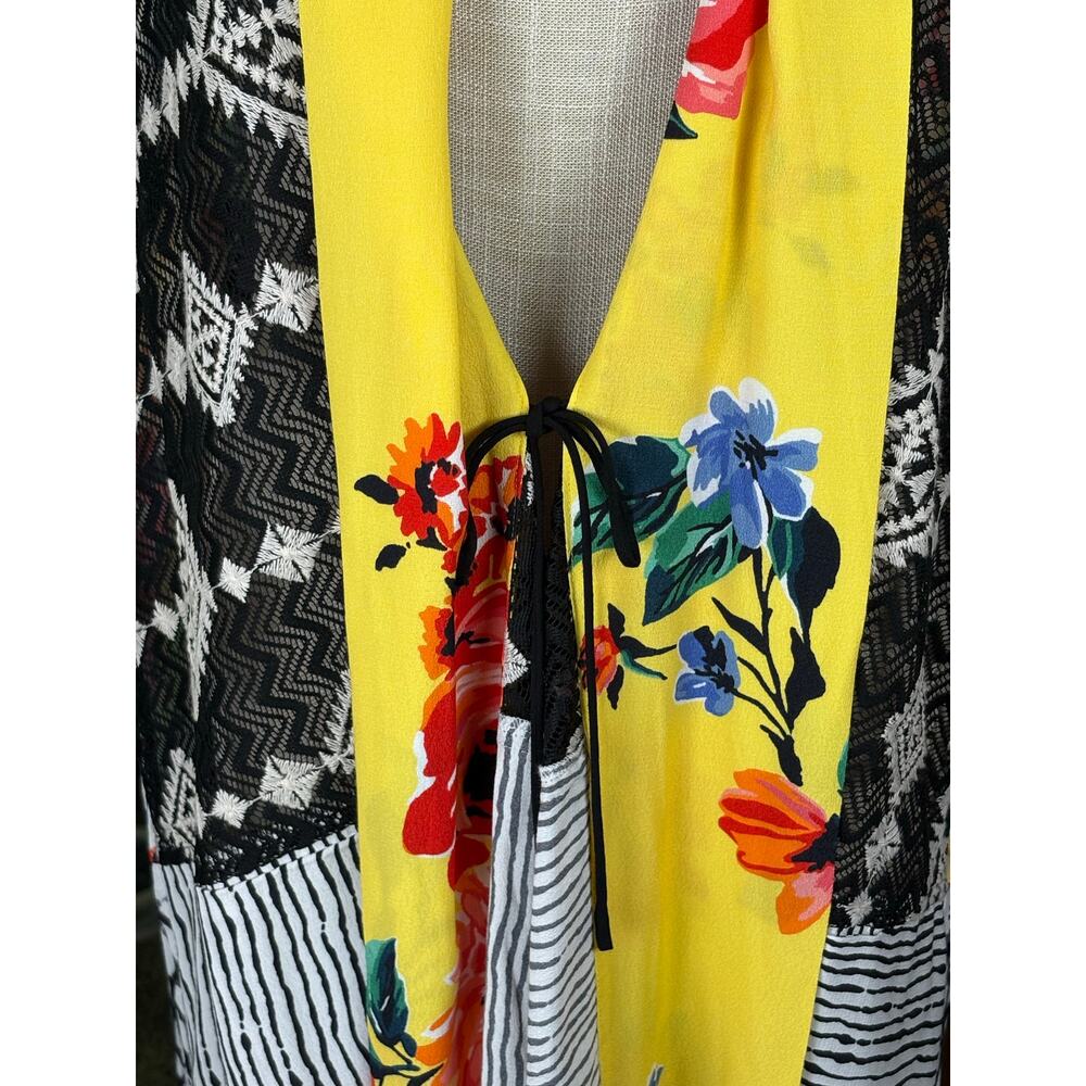 NWT John Mark Patchwork Tie Front Lace Kimono Cardigan Women's Large Boho Floral - Picture 6 of 9
